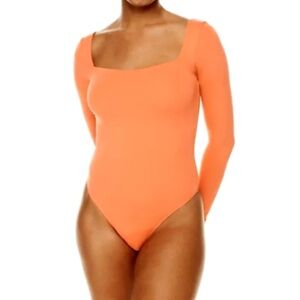 Aritzia Babaton Contour Orange Square Neck Long sleeve bodysuit